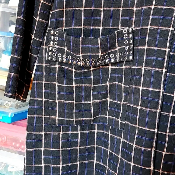 EUC GIMMICKS by BKE Studded Plaid Finge Duster Jacket MD - Picture 4 of 8